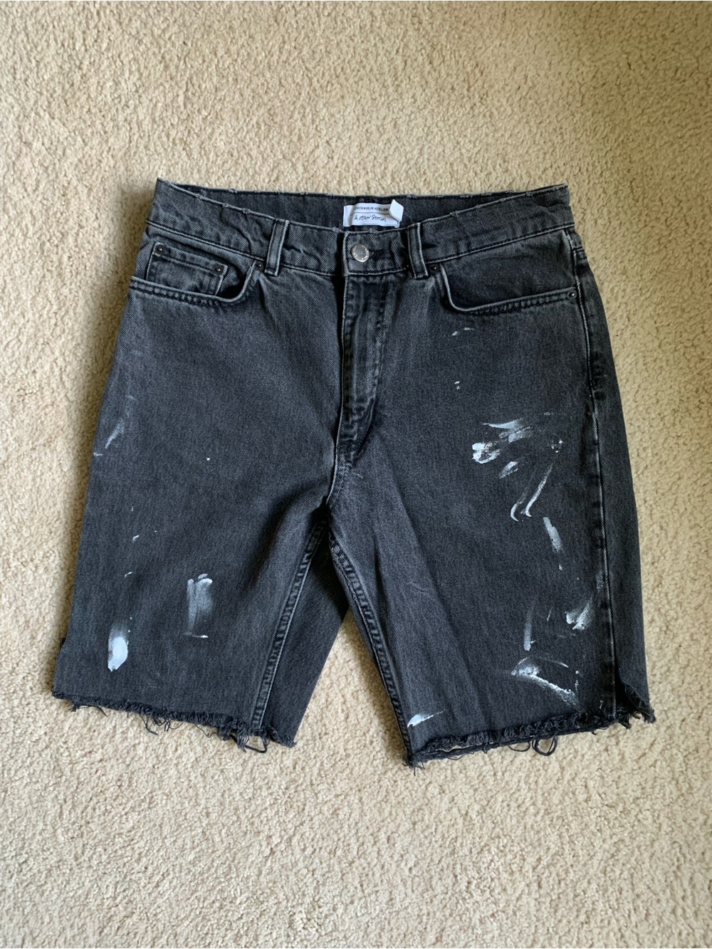 Long Distressed Black Denim Short